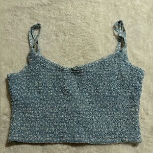 American eagle white and blue floral cropped tank top